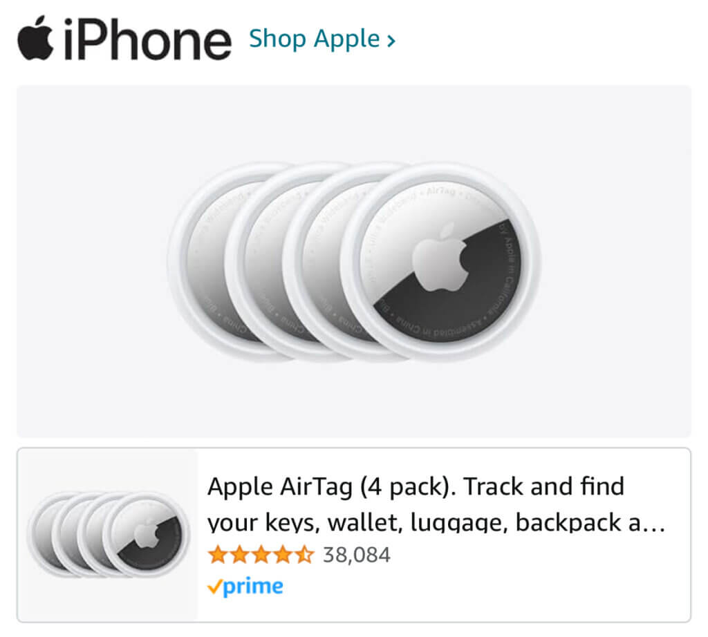 Image of Apple AirTag 4-pack, a smart security solution to keep you protected by tracking and finding your keys, wallet, luggage, and other valuables