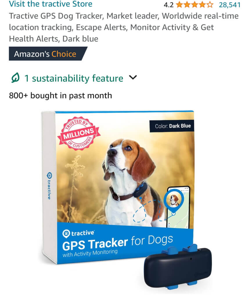 Image of Tractive GPS Dog Tracker, a smart security solution for keeping your pets protected with real-time location tracking, activity monitoring, and health alerts